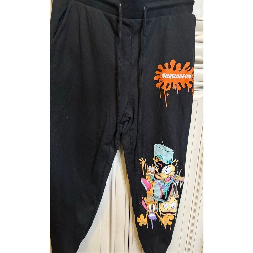 Nickelodeon Men's Family Portrait Drawstring Jogger Sweatpants Black Small